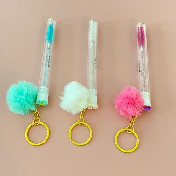 3pcs Tube Eyelash Brush/Spoolie with Furball & Gold Keychain | Mascara Wand - Picture 3 of 6